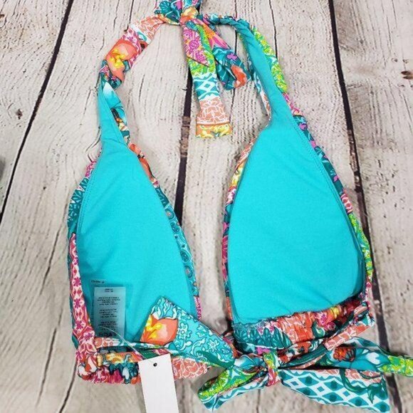 INTO THE BLEU Triangle Halter Tie Floral Bikini Top Bathing Suit Swimsuit 8 NWT - Picture 4 of 9
